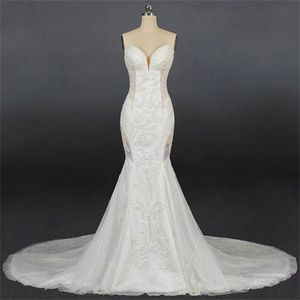 Fishtail Tube Top Dress Wedding Corn European Eleganckie koronkowe wspaniałe długi ogon Slim Fit My71009