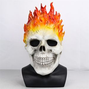 أقنعة الحفلات BULEX HALLOWEEN GHOST RIDER RED و Blue Flame Skull Mask Ghost Ghost Face Face Latex Cosplay Costume Props 220915