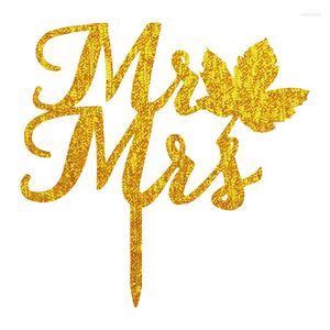 Festive Supplies Mr & Mrs Wedding Cake Flags Multi Colors Acrylic Topper Single Stick For Anniversary Party