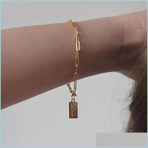 Bracelets de charme import14k Bracelet de bracelete banhado a ouro Tag Simples Anti-Allergy Womens Cem Bracelets Drop Delivery 202 DHWIK