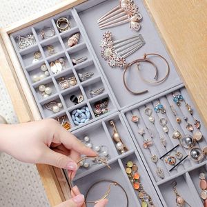 Jewelry Pouches Organizer Velvet Storage Tray Display Ring Bracelet Necklace Box Showcase Drawer Trays