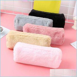 Pencil Bags Cute Colorf Plush Pencil Case School Bag Stationery Pencilcase Kawaii Girls Supplies Tools Storage Holder Pouch Drop Deli Dh7Ht