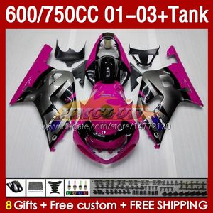 Injektion Pink Gray BLK Mold Fairings Tank f￶r Suzuki GSXR750 GSXR-750 750cc K1 600cc 01-03 152no.26 GSXR 750 600 CC GSXR600 2001 2002 2003 GSXR-600 01 02 03 OEM FAIRING