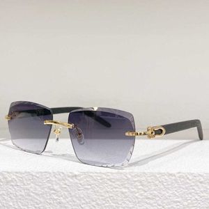 Nieuwe kenmerkende zonnebrillen C0013 Modemerk Gladde randloze vierkante snijlenzen houten tempels eenvoudige mode buitenstrand UV400 beschermende bril