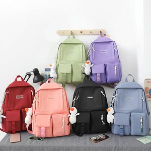 4pcs Laptop Backpacks Canvas Backpack Combo Set Casual School Bags with Crossbody Bag Pencil Box For Girls Women Student