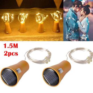 Saiten 2PCS 1,5M Solar Kork Wein Flasche Stopper Kupfer Draht String Lichter Fee Lampen Outdoor Party Dekoration