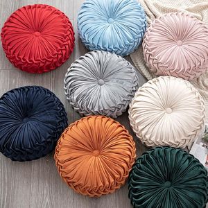 Pillow Solid Color Round Seat /Back Velvet Ruffle Decor For Bed Sofa Chair Pumpkin Shaped Throw Pillows