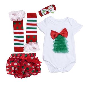 Set di abbigliamento Abbigliamento per bambini Ragazze Albero di Natale Festival Costume Top Pantaloncini in PP Neonata Abiti estivi Bambino 4 pezzi Primo set di Natale 220915