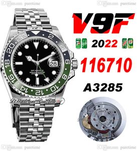 V9F GMT II Sprite A3285 Automatisk herrklocka V4 40mm 116710 Green Ceramic Bezel Black Dial 904L Jubileesteel Armband Super Edition Samma seriekort PURETIME B2