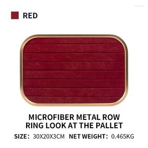 Jewelry Pouches Red Metal Microfiber Gold Edge Display Trays For Femal Ring Earring Pendent Jewellery Organizers Holder Showcase Plates