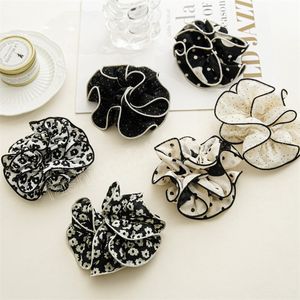 Scrunchies per capelli a fiori pieghettati in stile coreano Puntini Fascia per capelli elastica vintage Fasce per capelli bianche nere francesi Accessori per capelli da donna