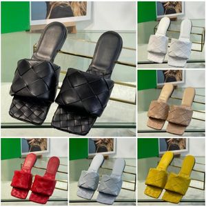 Lido Platt Sandal Dam Designer Tofflor Fyrkantig öppen tå Låga klackar Vävd Platt Tofflor Casually Elegant Slide Shoes