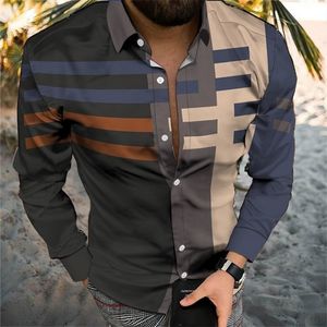 Camisas Casuais Masculinas Moda Camisa Masculina Turndown Gola Botão Xadrez Contraste Impressão Colorida Manga Longa Tops Roupas Masculinas Hawaii Cardigan 220915