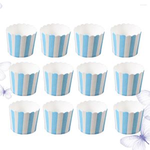 Abastecimento festivo 50pcs listras azuis e brancas de papel cupcake wrappers embalagens de embalagens de copos resistentes ao calor