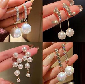 Luksusowy designerski kolczyk ze srebra próby 925 proste kolczyki z perłami dla kobiet projektanci imitacja białego diamentu i różowego złota