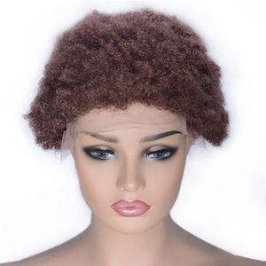 33# 13x4 Dantel Ön Peruk 6 inç Önceden Kapanmış Peru Afro Kinky Kıvırcık İnsan Saçlı Peruk% 130 Yoğunluk