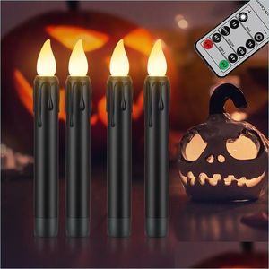 Kaarsen Halloween Candle Black Led Electronic Timer Remote Battery bediende flitsende vlam voor feestelijke woninginrichting Fake Cand Bagshomes DH3EF