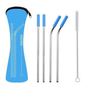 6Pcs/set Reusable Stainless Steel Straight Bent Drinking Straws with Silicone Tips for Hot Cold Beverage Drink Bar Tools Wholesale C0915