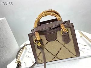 新しい竹ハンドルスクエア格子縞のトート財布袋茶色のハンドバッグ