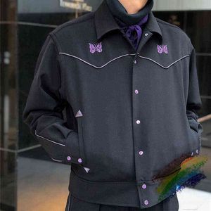 Jaquetas masculinas jaqueta negra preto homens mulheres 1 1 de alta qualidade vintage clássico borderfly bordado agulhas awge casacos interna etiqueta T220919