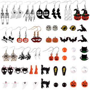 Stud Other Event Party Supplies 32 par Halloween Studörhängen Set Pumpkin Spider Web Ghost Drop Bat Cat Witch Jewelry 220914