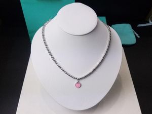 Brand Designer style Famous Brand Heart Pendant Necklace Hot Selling Red Pink Green Enamel filled Nectarine Beads Chain Sterling Silver Necklaces with box