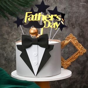 Festliche Lieferungen Give Father A Gift Fliege DAD Cake Topper Gold Acryl Vatertag Happy Birthday Flag Wite Po Frame Baking