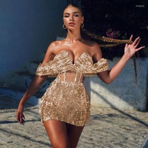 Sukienki imprezowe 2022 Elegancka pusta, złota cekin bodycon sukienka dla kobiet mody damska seksowna seksowna klimat nocny