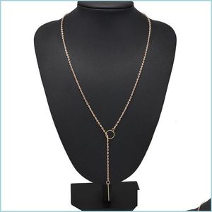 Pendant Necklaces Necklaces Pendants Women Simple Golden Color Alloy Y Shaped Statement 18K Gold Plated Long Charms Chains Necklac 10 Dhfcf
