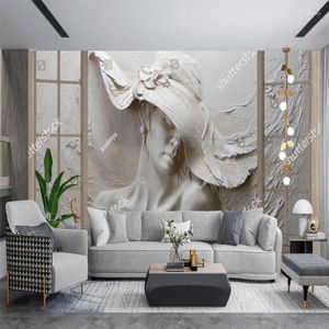 Papéis de parede European 3d Grey Angel Goddess Po Wallpaper para sala Decoração de casa Decoração Mural de Parede Quarto