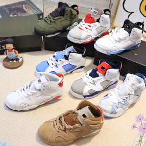 Kids Basketball shoes JumpmanTraviss 6s Red Oreo VI Sneaker Toddler Washed Denim SC0TT UNC Infrared Carmine designer Shoe TD Kicks