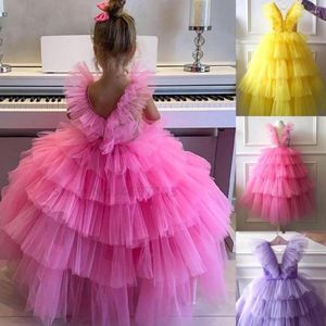 Girl Dresses Pink Yellow Purple Ruffles Flower Girls For Weddings Ball Gown Child Party Real Images Kids Poshoot Baby Birthday