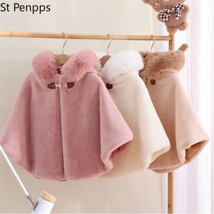 Coat Baby Girl Cloak Faux Fur Winter Infant Toddler Child Princess Hooded Cape Collar Outwear Top Warm Clothes 18Y 220915