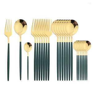 Servis uppsättningar 24 st grönt guldbestick för 8 användare rostfritt stål bordsartiklar middag skedar gafflar tesked kök bestick