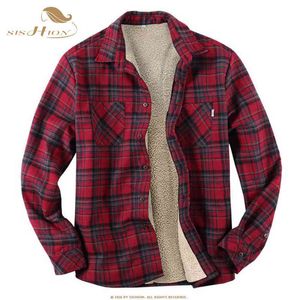 Jackets masculinos Sishion Red Plaid Casual Camisa de manga longa masculina Casa de camisa quente de alta qualidade Feece Sp1677-4 T220914