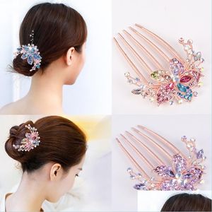 Wedding Hair Jewelry Austrian Rhinestone Hair Comb Flower Leaf Bridal Crystal Ornaments Jewelry Wedding Elegant Accessories 5642 Q2 D Dhmcp