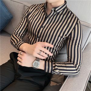 Mäns avslappnade skjortor Masculina Spring Dress Vertical Stripe Streetwear Slim Long Sleeve Chemise Homme Tuxedo 220915