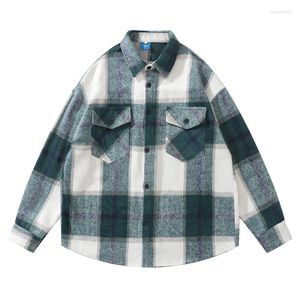 Männer Casual Hemden Harajuku Streetwear Männer Plaid Gedruckt Button Up Flanell Bluse Langarm Hemd Mode Hip Hop Übergroßen tops