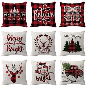 Christmas Flax Throw Pillow Case 18 x 18 Inches Xmas Cushion Cover Winter Holiday Party Pillowcase Decor for Sofa Bed Couch Car