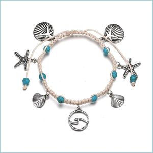 Anklets Bohemian Starfish Stone Anklets upps￤ttning f￶r kvinnor Vintage Handmade Wave Anklet Armband p￥ Leg Beach Ocean Jewelry BB173 135 W2 D DH1JG