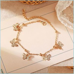 Fußkettchen Fußschmuck Temperament Hohl Schmetterling Doppel Diamant Quaste Kette Rose Gold Fußkettchen Drop Lieferung 2021 Dhseller2010 Dho2W