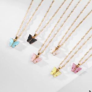 18K Gold Plated Lovely Butterfly Pendent Necklace for Women Ladies Female Wedding Animal Nice Jewelry Gift Anniversary Wholesale Price