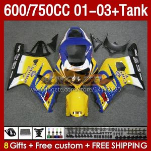 OEM Fairings & Tank For SUZUKI GSXR600 750CC GSXR-750 K1 2001-03 152No.15 600CC GSXR 600 750 CC GSXR750 01 02 03 GSXR-600 2001 2002 2003 Injection Mold Fairing yellow glossy