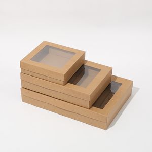 3 Storlek Stor Kraft Paper Box med Window Handmade Box smyckekakor Presentlådor Wedding Party Decoration LX5105