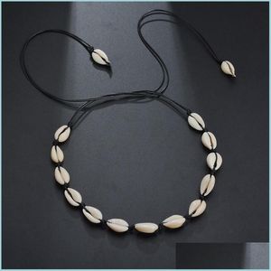 Colares de miçangas Conchas de conchas do mar jóias femininas jóias de verão praia chapinha bohemian corda de cowrie colares de miçangas feitos à mão colla dhzlq