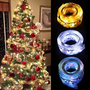 Decorações de Natal Ribbon Fairy Light Decoration Tree Ornings for Home Baws String Lights Navidad Ano 2023 220914