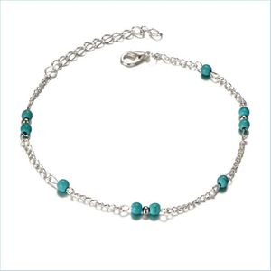 Anklets Unique Turquoise Beads Anklet Souvenir Ankle Bracelet Sier Beach Foot Chain Jewelry Fast New Selling 528 T2 Drop Delivery 2021 Dhllb