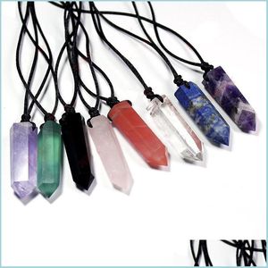 Party Favor Natural Crystal Stone Pendant Necklace Party Favor Crafts Fashion Gemstone Pillar Halsband Yoga Reiki Healing Drop Deliv Dhxnh