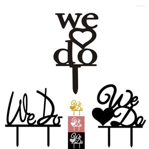 Festive Supplies We Do Love Heart Wedding Acrylic Cake Flags Black White Gold Silver Topper Engagement Party Decor