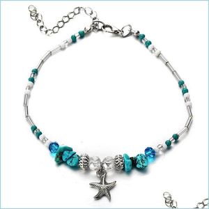 Anklets Bohemian Starfish Beads Stone Anklets For Women Boho Sier Color Chain Bracelet On Leg Beach Ankle Jewelry New Gifts1 1112 T2 Dhcbn
